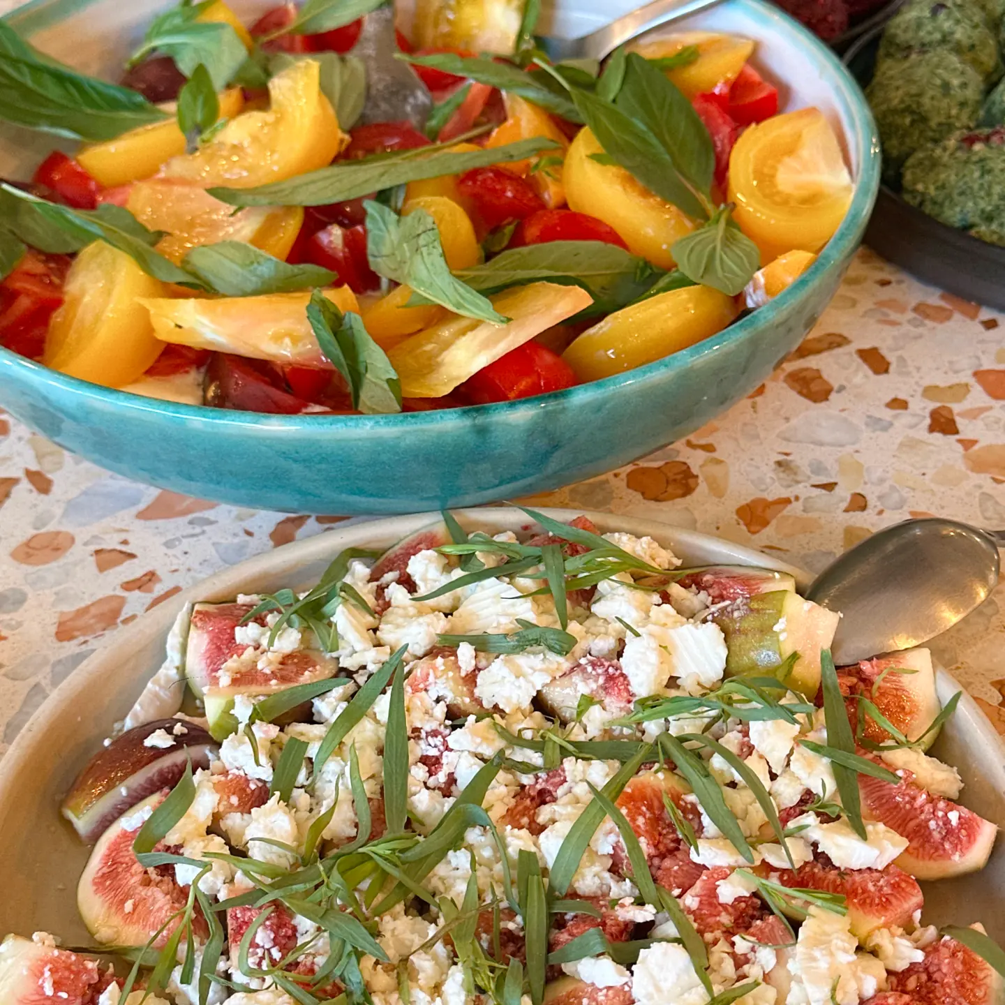 two plates with different salads